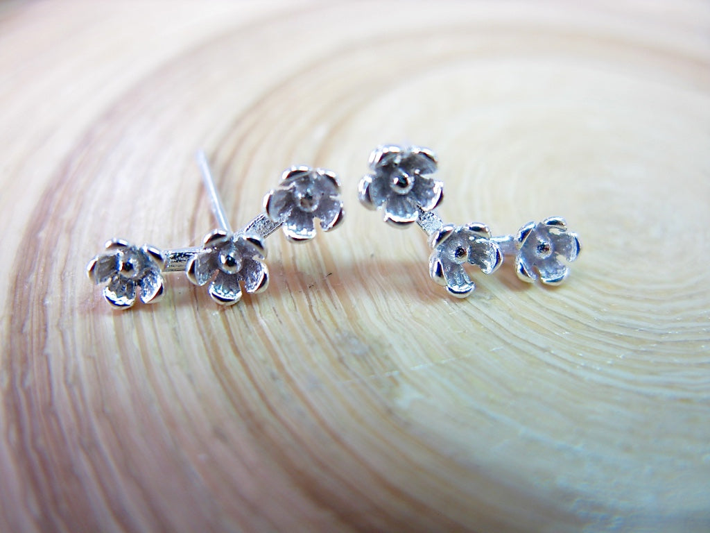3 Flower Stud Earrings in 925 Sterling Silver