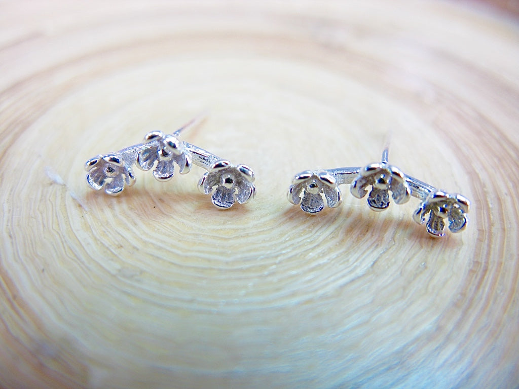 3 Flower Stud Earrings in 925 Sterling Silver