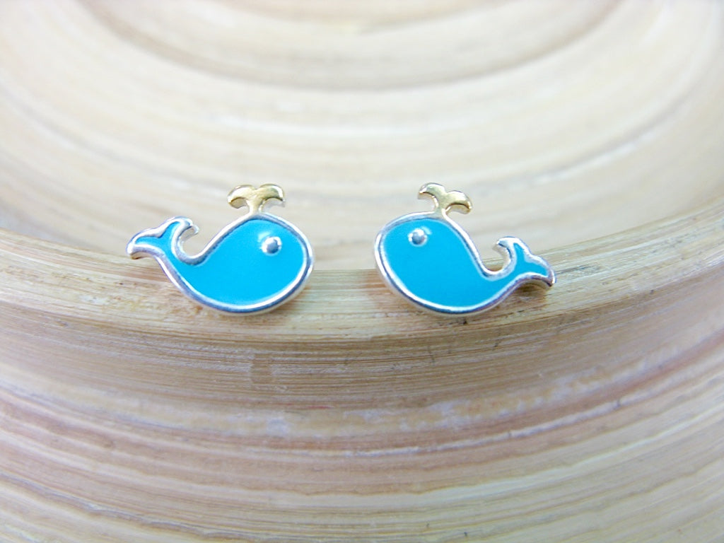 Blue Whale Enamel 925 Sterling Silver Stud Earrings