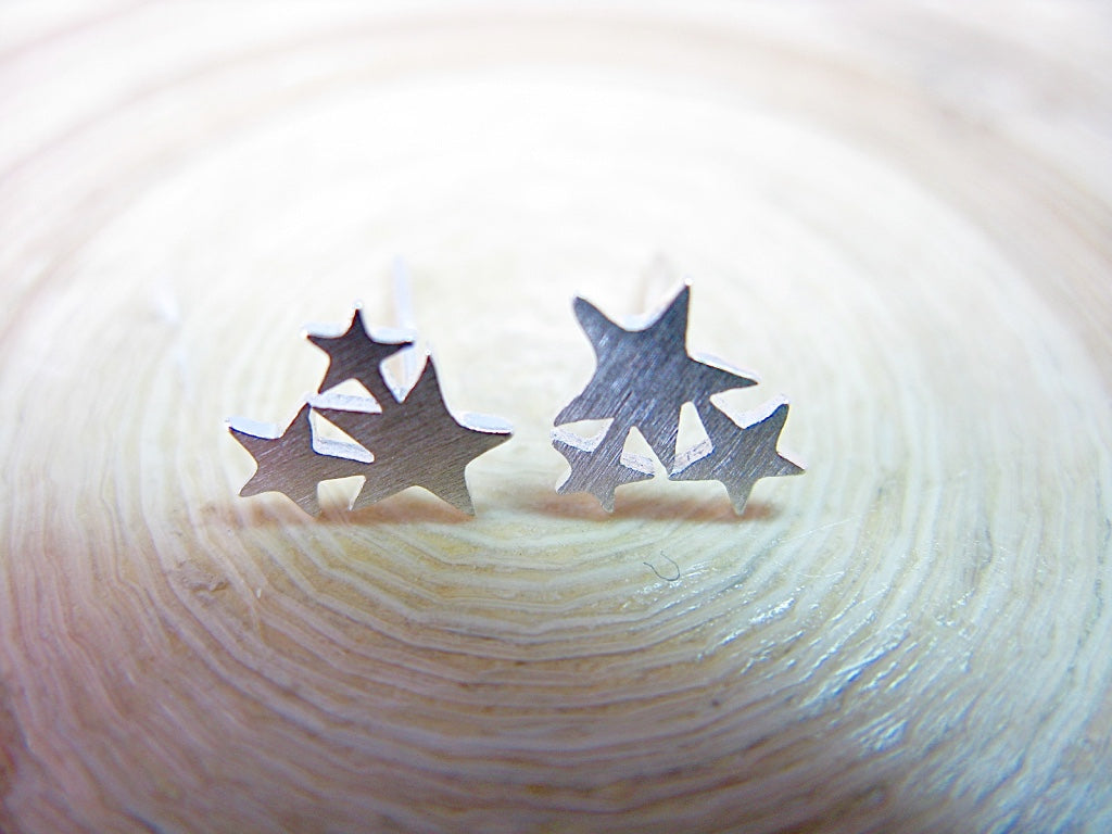 3 Stars 925 Sterling Silver Stud Earrings