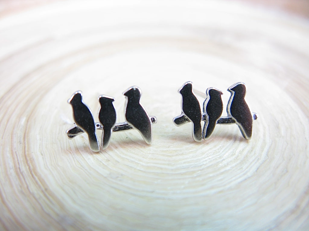 Three Birds 925 Sterling Silver Stud Earrings