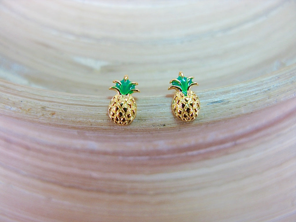 Pineapple Gold Plated Minimalist 925 Sterling Silver Stud Earrings
