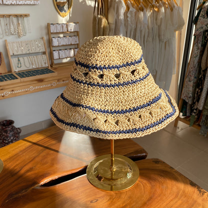Summer Straw Hats | stripped blue color
