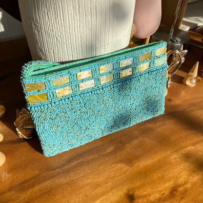 Beaded Clutch with Shell | Blue