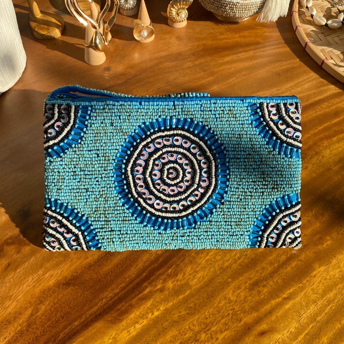 Decorated Beaded Clutch | Blue