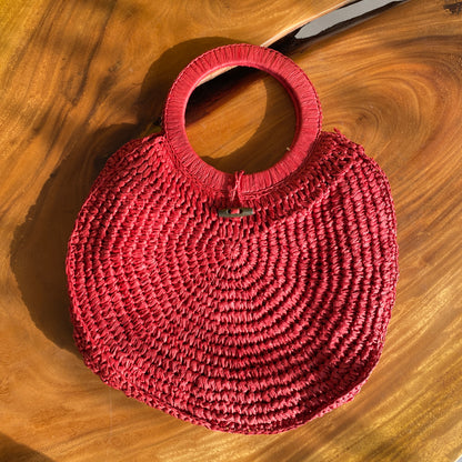 Chic Round Straw Bag | Red