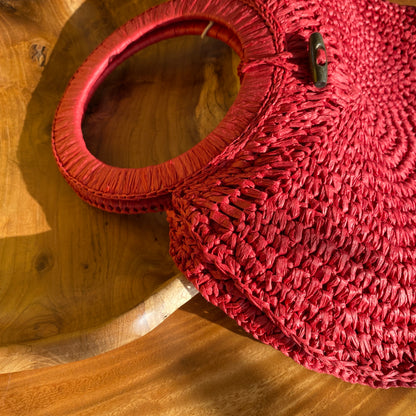 Chic Round Straw Bag | Red