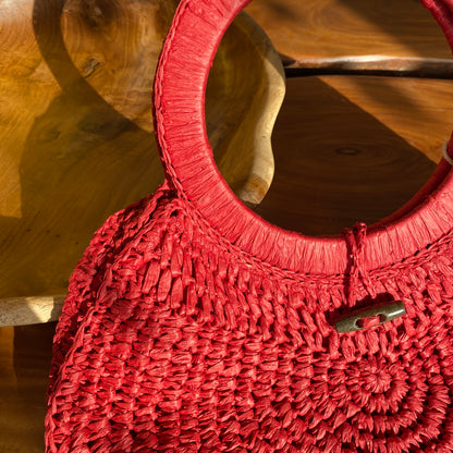 Chic Round Straw Bag | Red