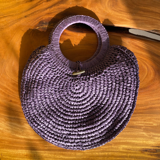 Chic Round Straw Bag | Purple