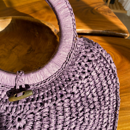 Chic Round Straw Bag | Purple