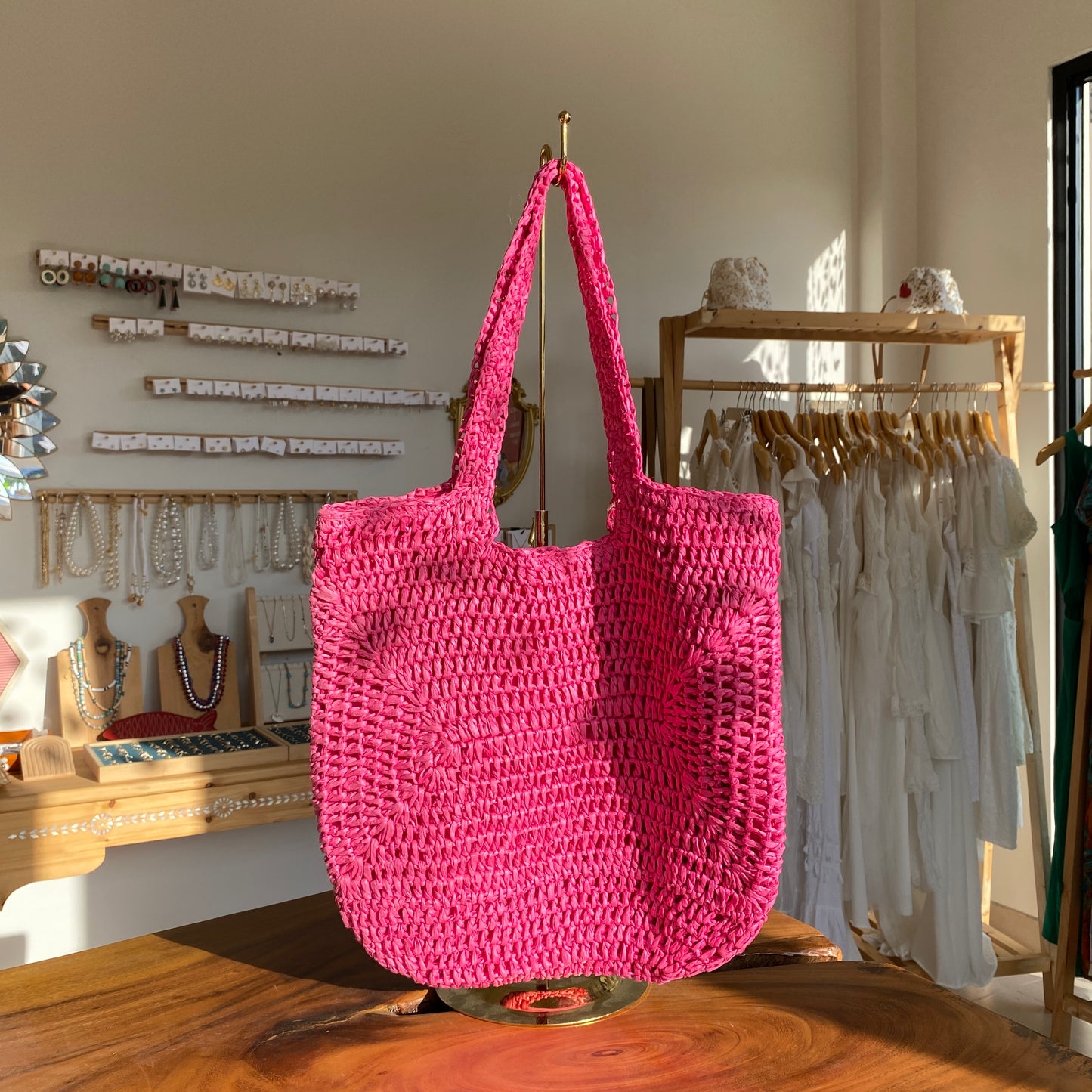 Shocking Pink Straw Bag