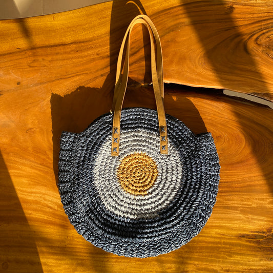 Blue Circle Straw Bag