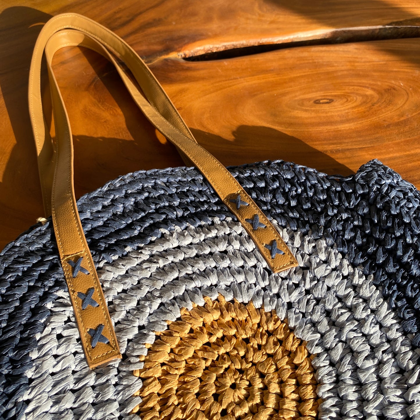 Blue Circle Straw Bag