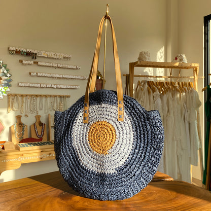 Blue Circle Straw Bag