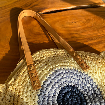 Natural Blue Circle Straw Bag