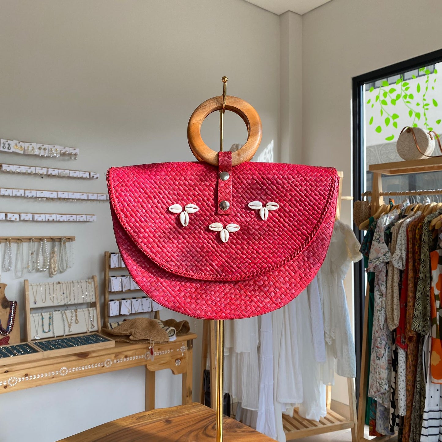 Simple Rattan Handbag | Red