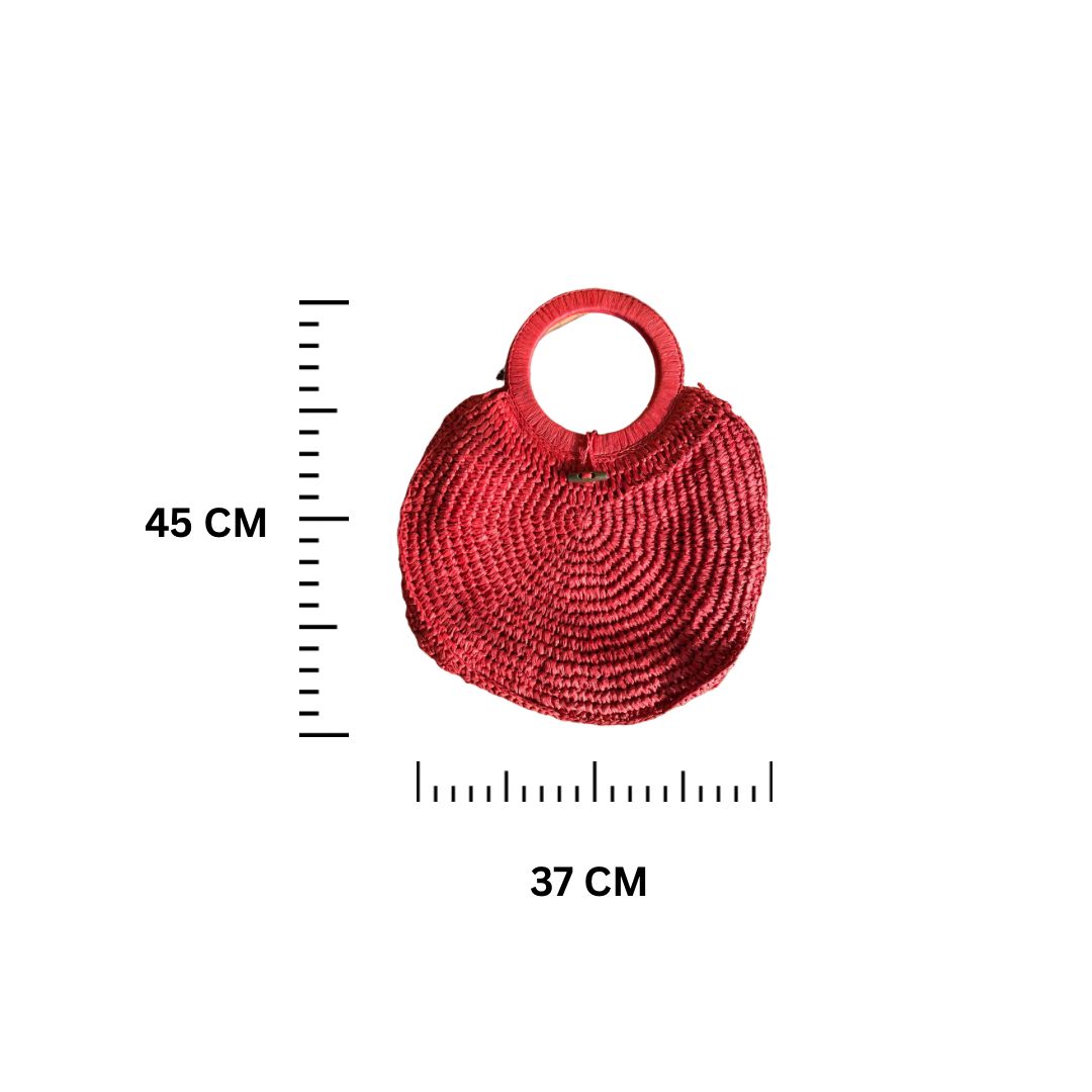 Chic Round Straw Bag | Red