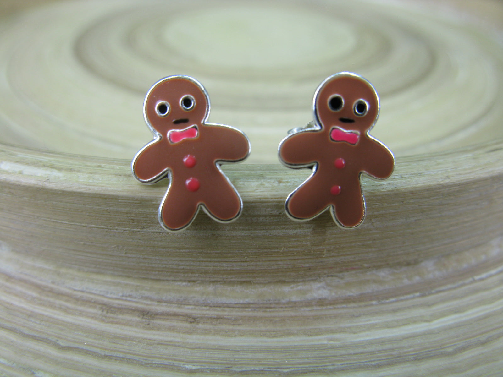 Gingerbread Man 925 Sterling Silver Stud Earrings
