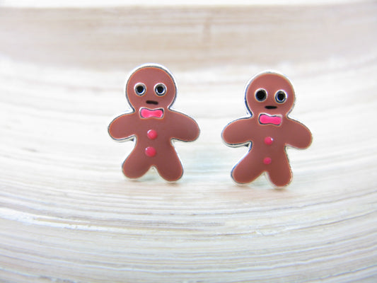 Gingerbread Man 925 Sterling Silver Stud Earrings