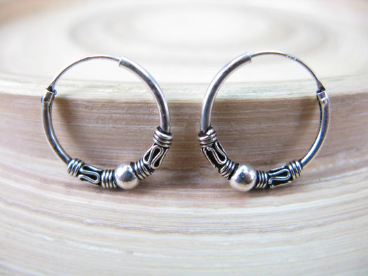 16mm Balinese Oxidized Hoop Earrings in 925 Sterling Silver