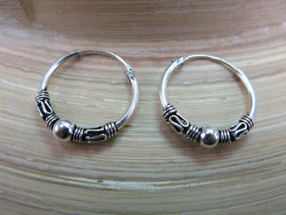 16mm Balinese Oxidized Hoop Earrings in 925 Sterling Silver