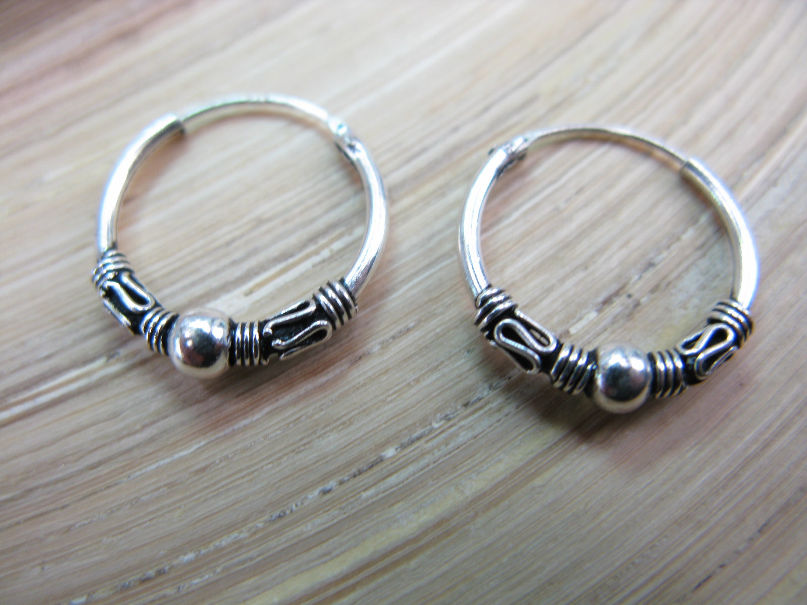16mm Balinese Oxidized Hoop Earrings in 925 Sterling Silver