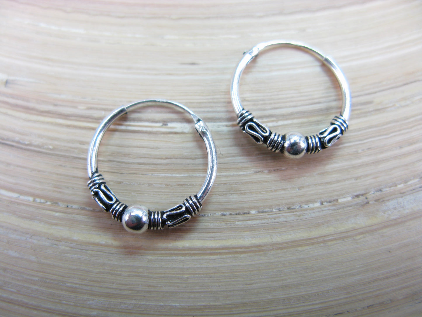 16mm Balinese Oxidized Hoop Earrings in 925 Sterling Silver