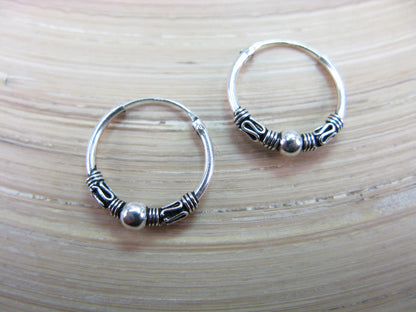 16mm Balinese Oxidized Hoop Earrings in 925 Sterling Silver