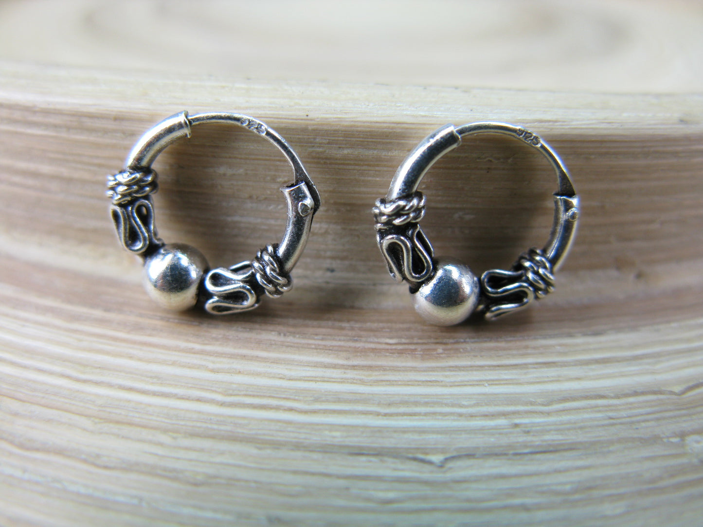 10mm Balinese Oxidized Hoop Earrings in 925 Sterling Silver