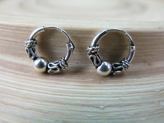 10mm Balinese Oxidized Hoop Earrings in 925 Sterling Silver