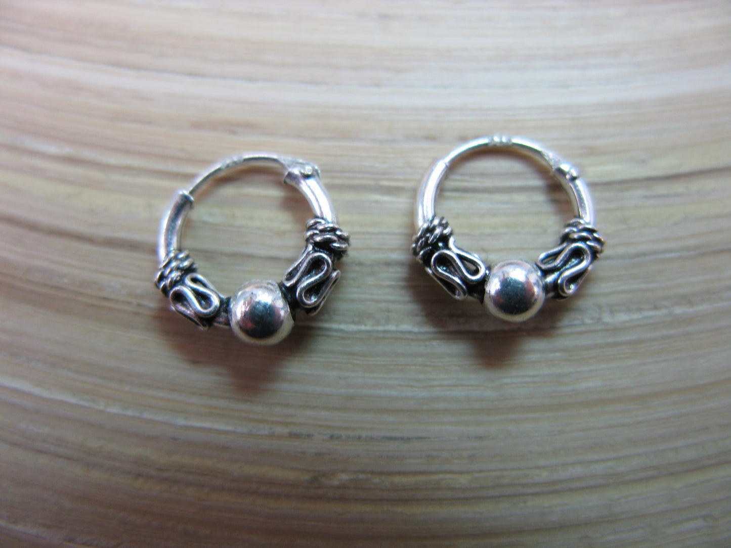 10mm Balinese Oxidized Hoop Earrings in 925 Sterling Silver