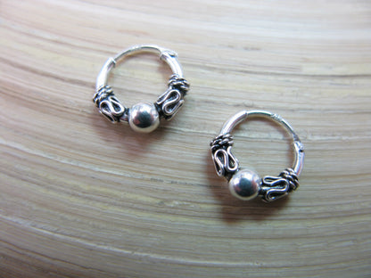 10mm Balinese Oxidized Hoop Earrings in 925 Sterling Silver