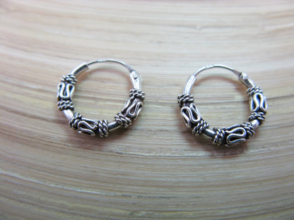 12mm Balinese Oxidized Hoop Earrings in 925 Sterling Silver