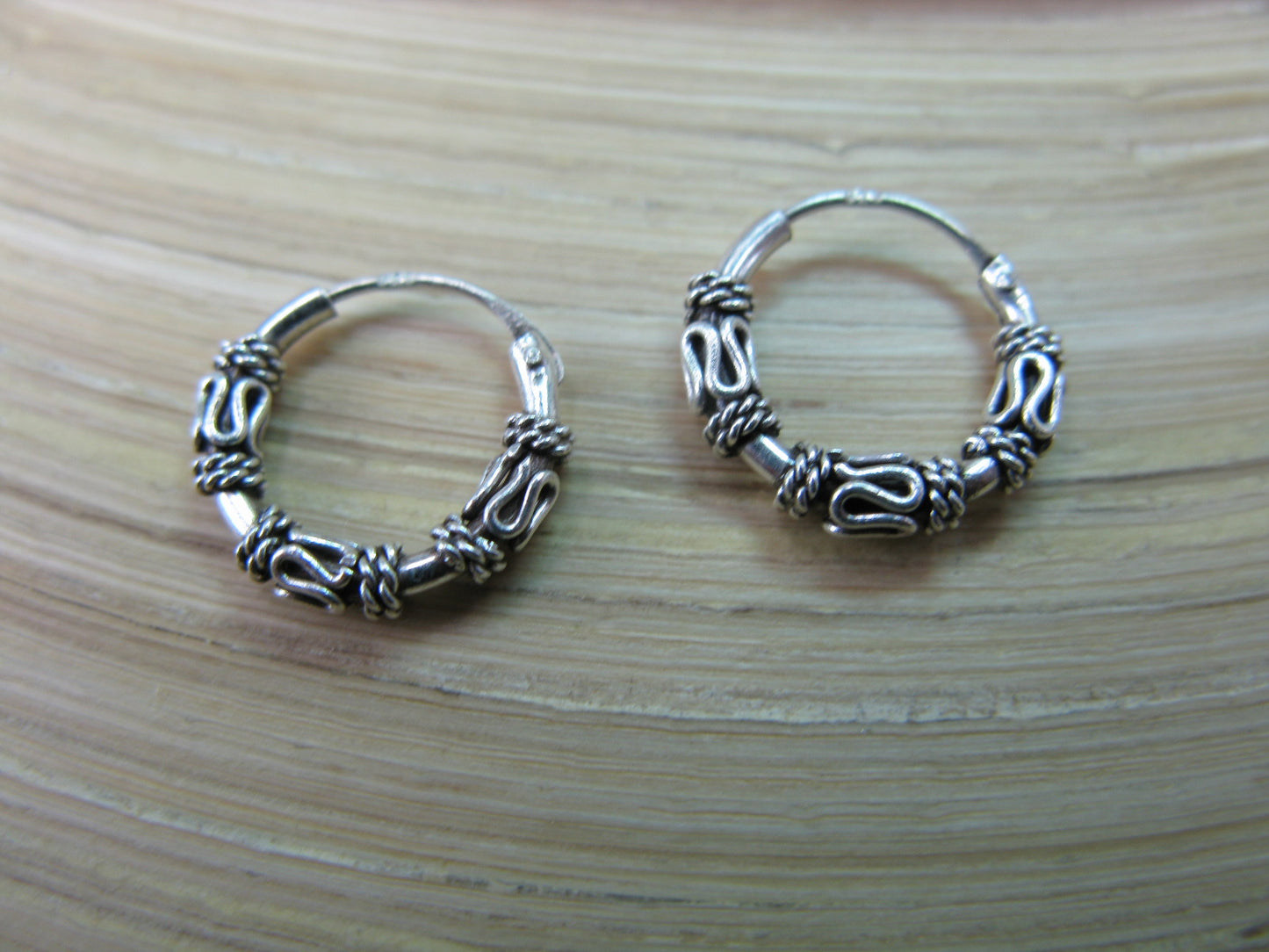 12mm Balinese Oxidized Hoop Earrings in 925 Sterling Silver