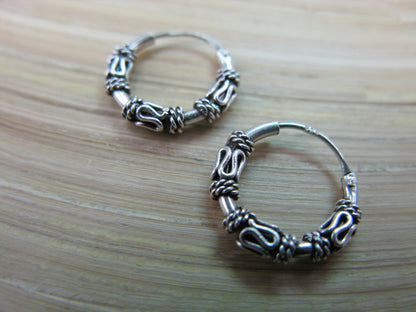 12mm Balinese Oxidized Hoop Earrings in 925 Sterling Silver