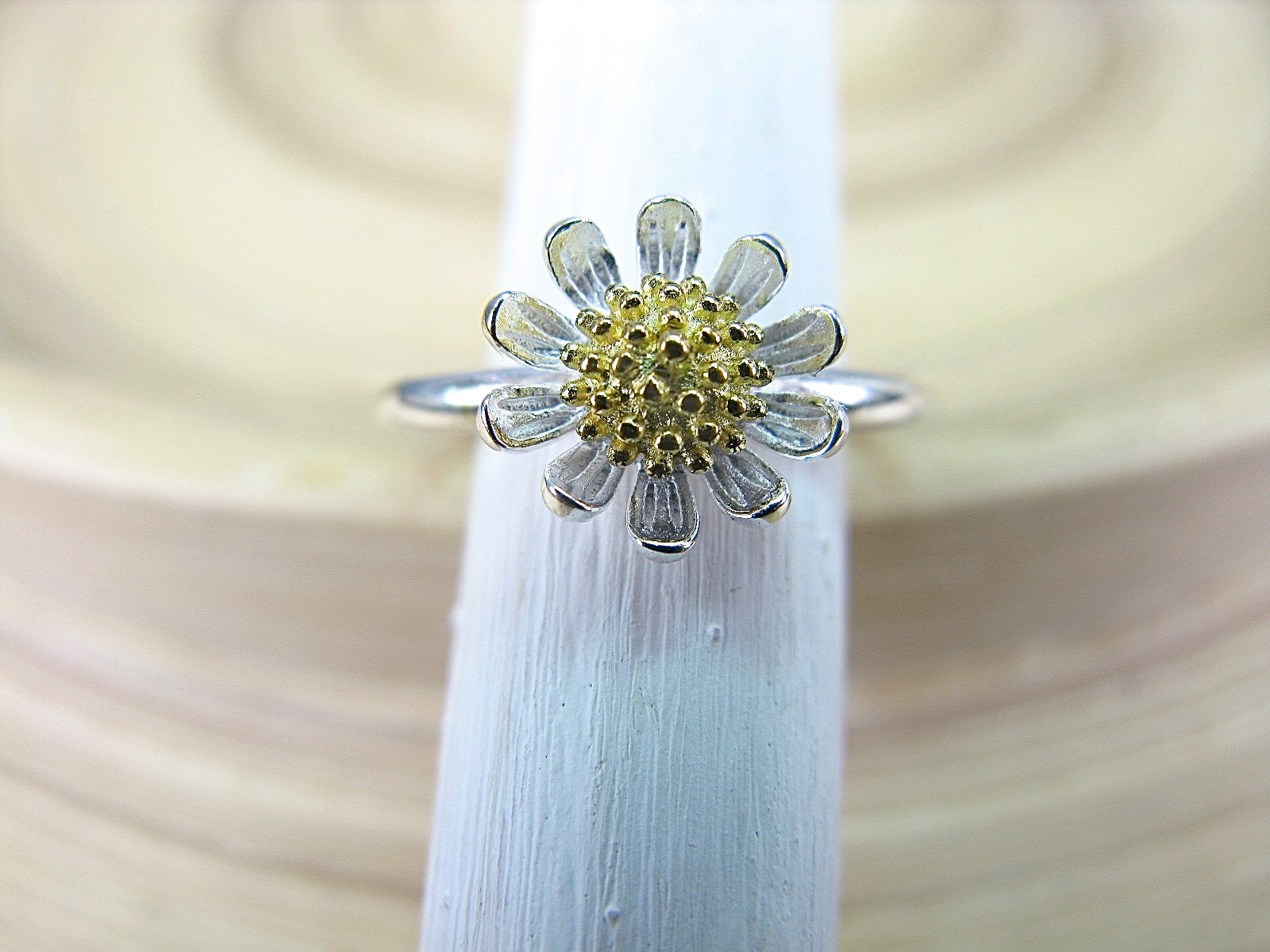Sunflower Two Tone Gold Plated 925 Sterling Silver Ring