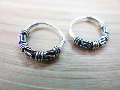 12mm Balinese Oxidized Hoop Earrings in 925 Sterling Silver