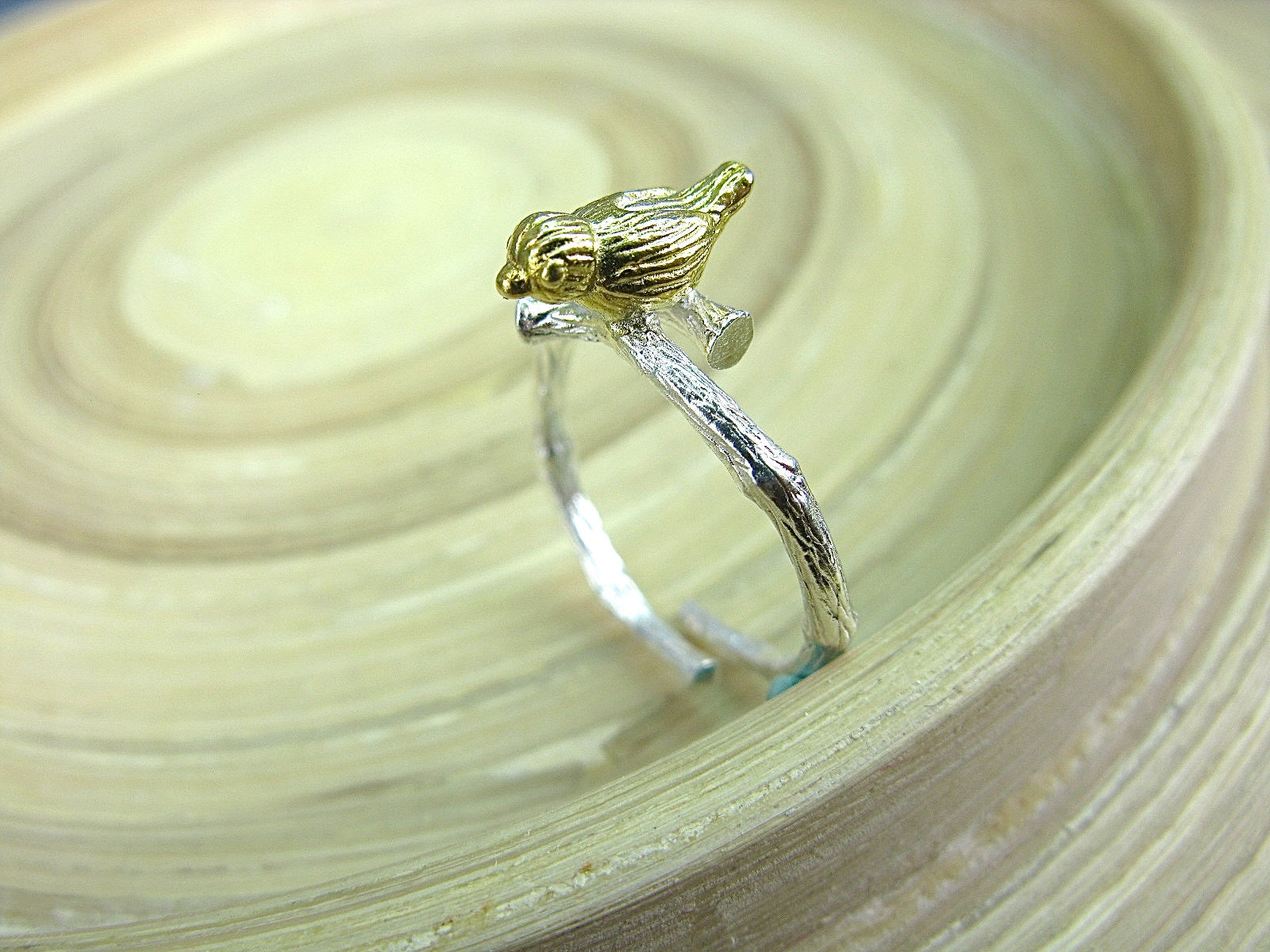 Bird Two Tone Gold Plated 925 Sterling Silver Ring Ring - Faith Owl