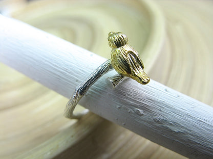 Bird Two Tone Gold Plated 925 Sterling Silver Ring Ring - Faith Owl