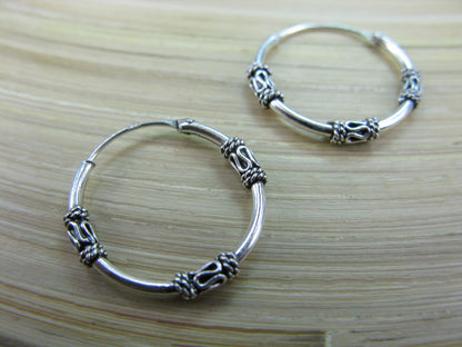 18mm Balinese Oxidized Hoop Earrings in 925 Sterling Silver