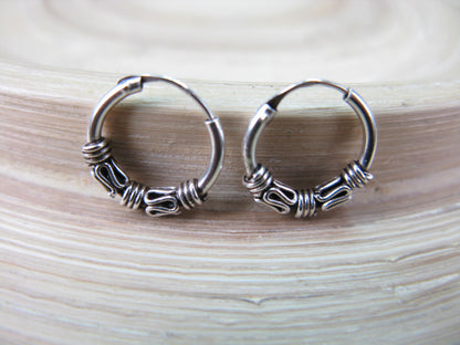 12mm Balinese Oxidized Hoop Earrings in 925 Sterling Silver