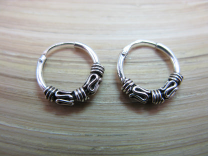 12mm Balinese Oxidized Hoop Earrings in 925 Sterling Silver