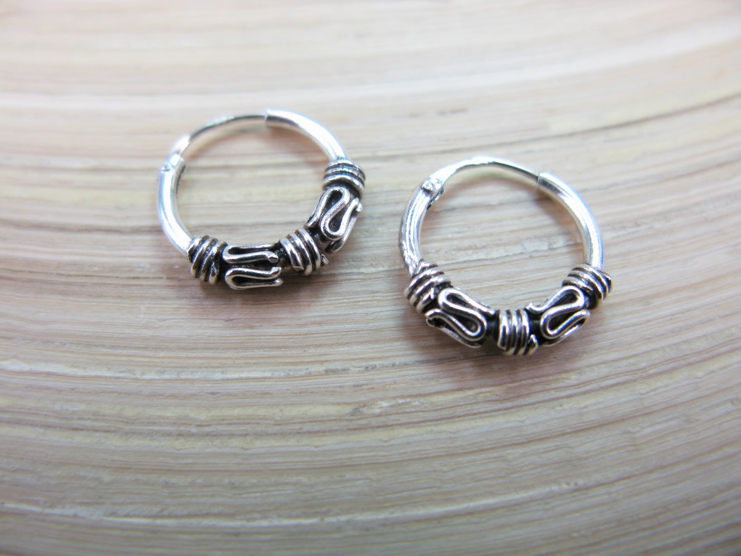 12mm Balinese Oxidized Hoop Earrings in 925 Sterling Silver