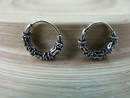 10mm Balinese Oxidized Hoop Earrings in 925 Sterling Silver