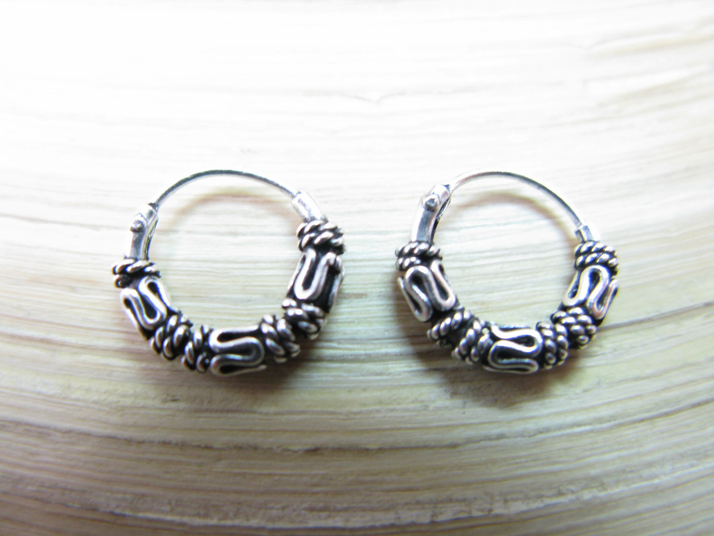 10mm Balinese Oxidized Hoop Earrings in 925 Sterling Silver