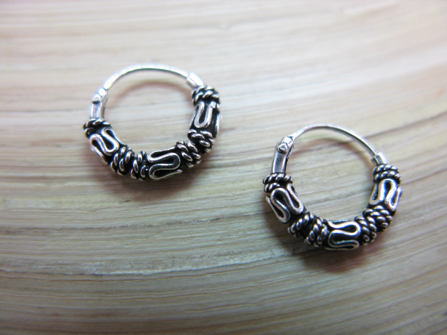 10mm Balinese Oxidized Hoop Earrings in 925 Sterling Silver