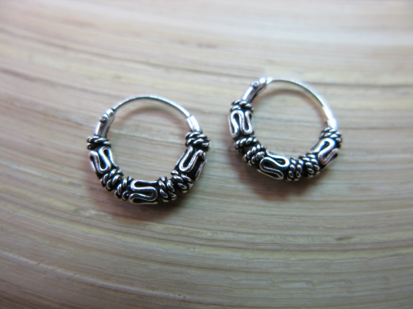 10mm Balinese Oxidized Hoop Earrings in 925 Sterling Silver