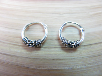 10mm Balinese Oxidized Hoop Earrings in 925 Sterling Silver