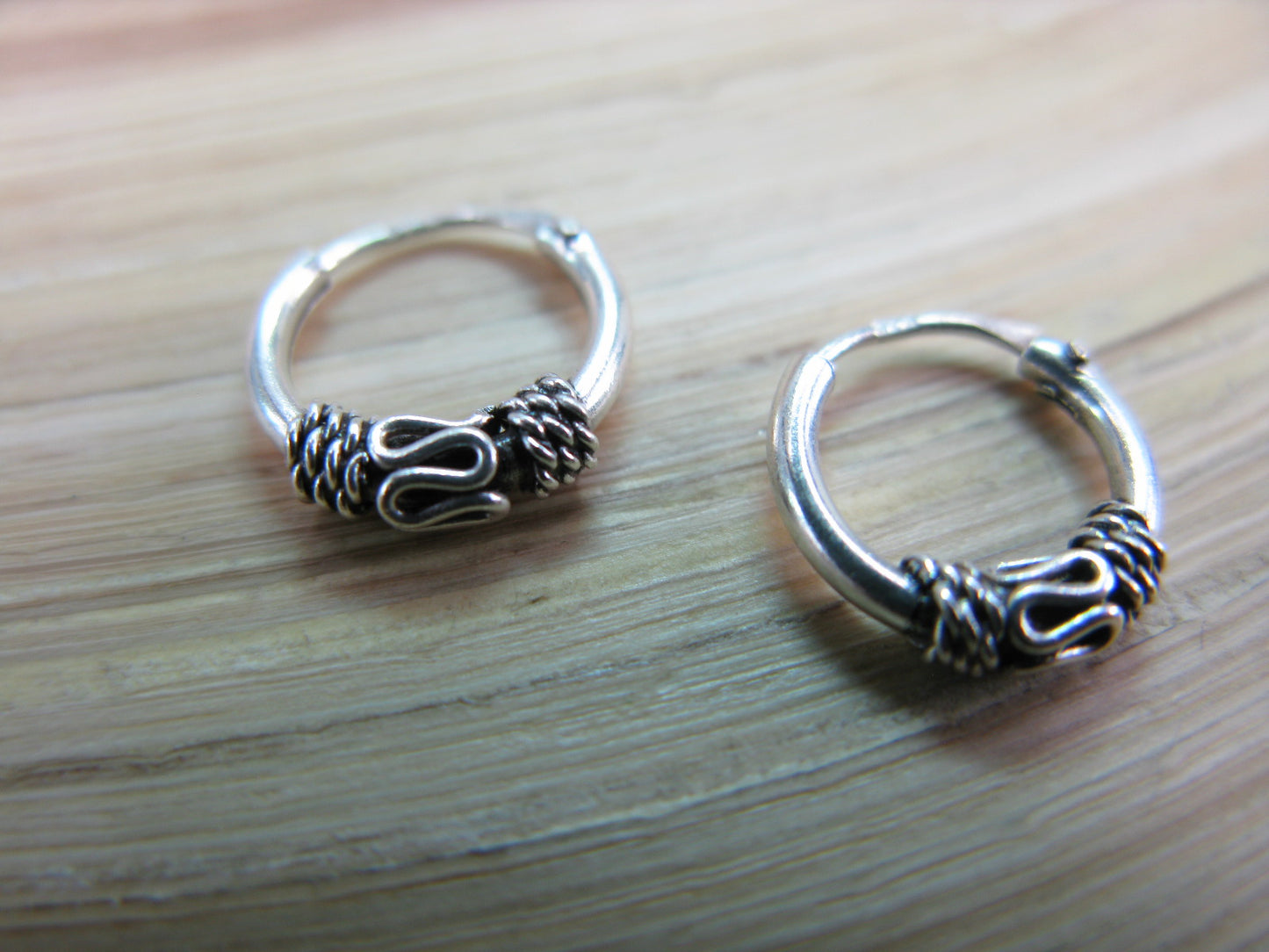 10mm Balinese Oxidized Hoop Earrings in 925 Sterling Silver