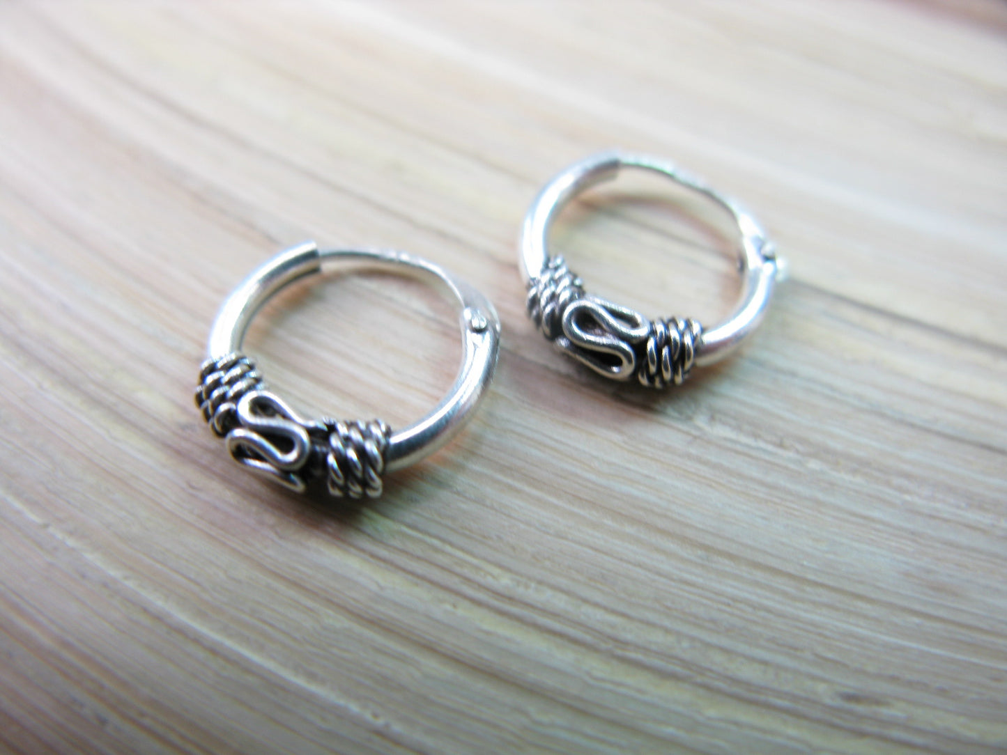 10mm Balinese Oxidized Hoop Earrings in 925 Sterling Silver